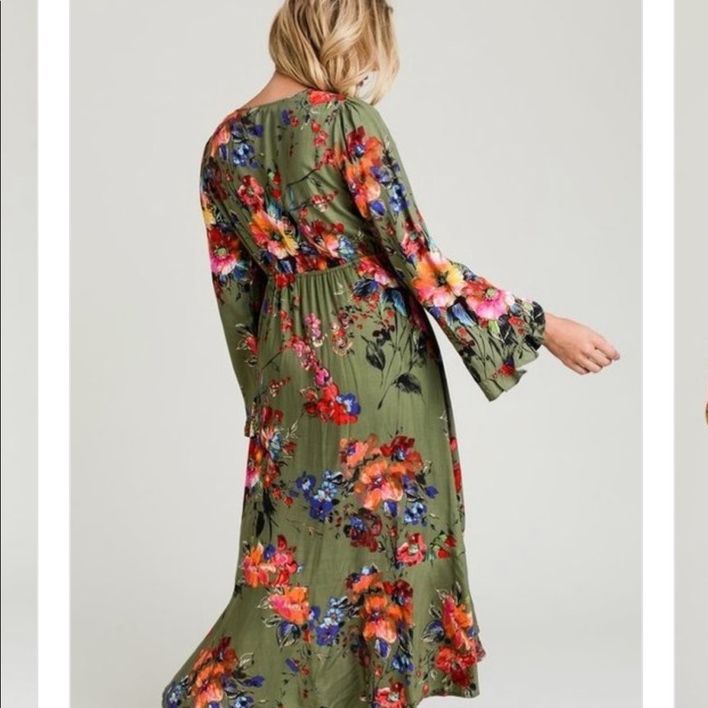 Olive Floral Dress - Picture 3 of 3